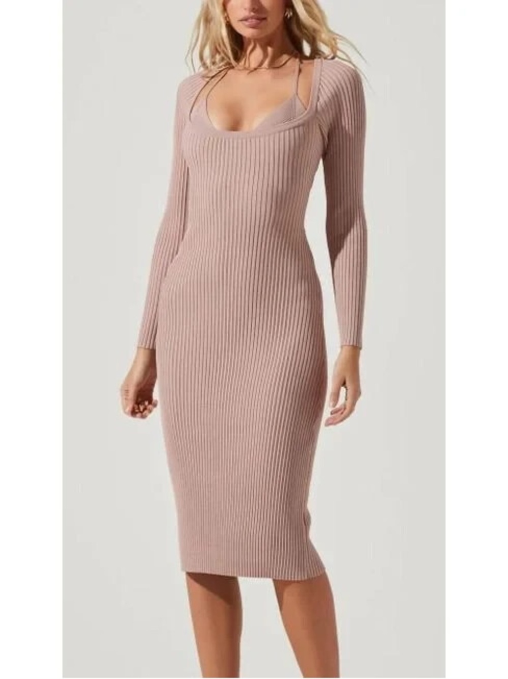 NWT ASTR Topanga Halter Bralette Midi Dress Long Sleeve Bodycon Small
